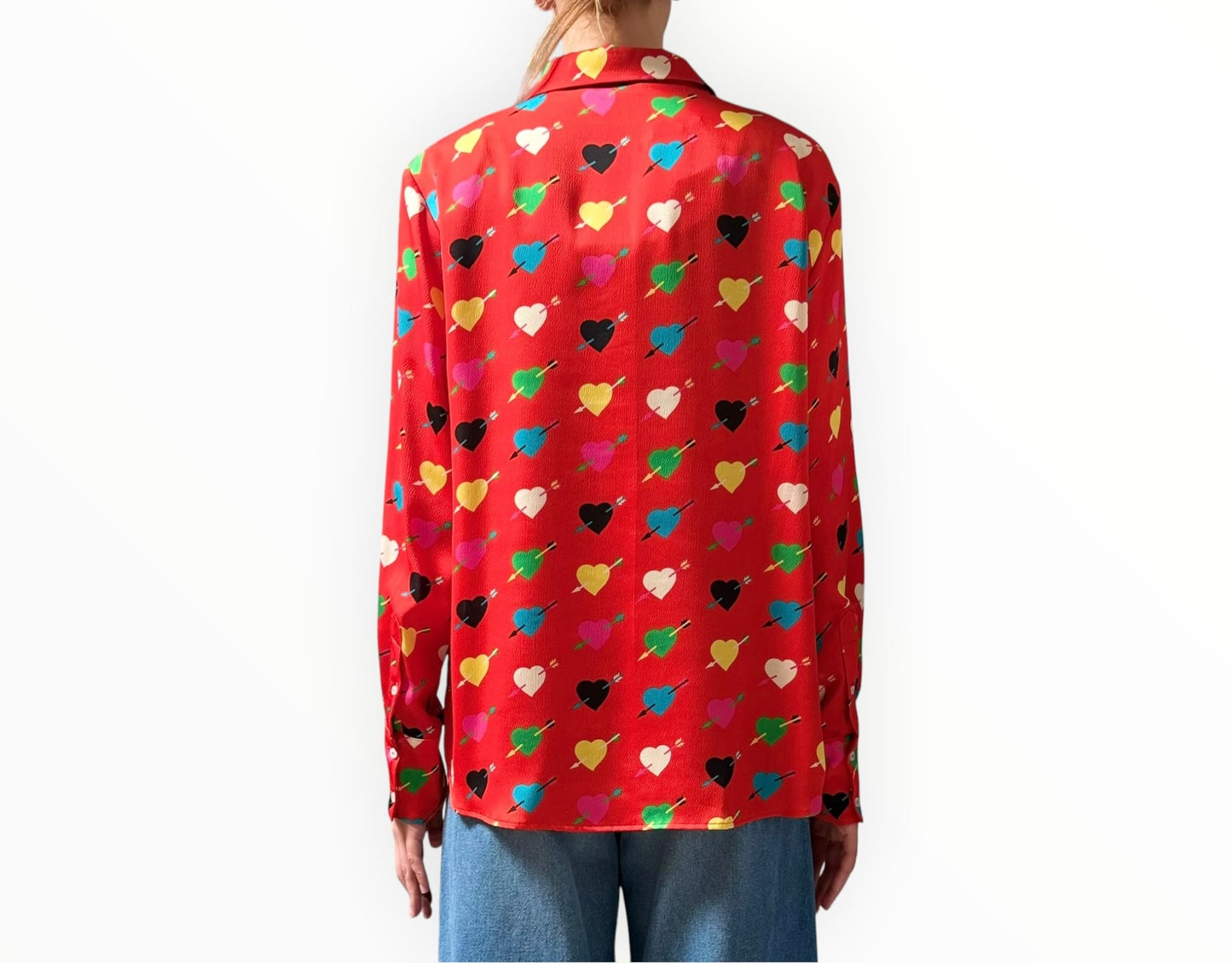 MSGM Heart Print Shirt - Red Multi - Size 44