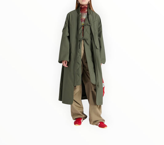 Ganni Seersucker Coat - Army Green - Size S/M