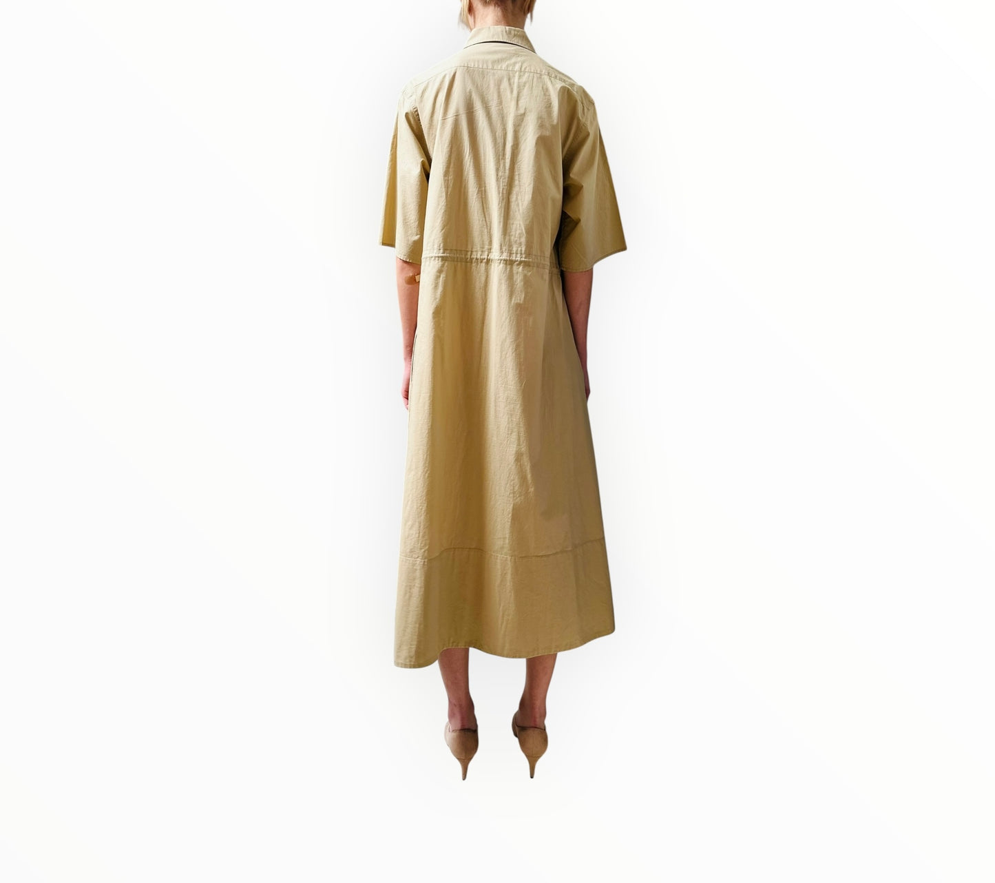 Jac + Jack Button Through Tie Waist Dress - Dark Beige - Size 10