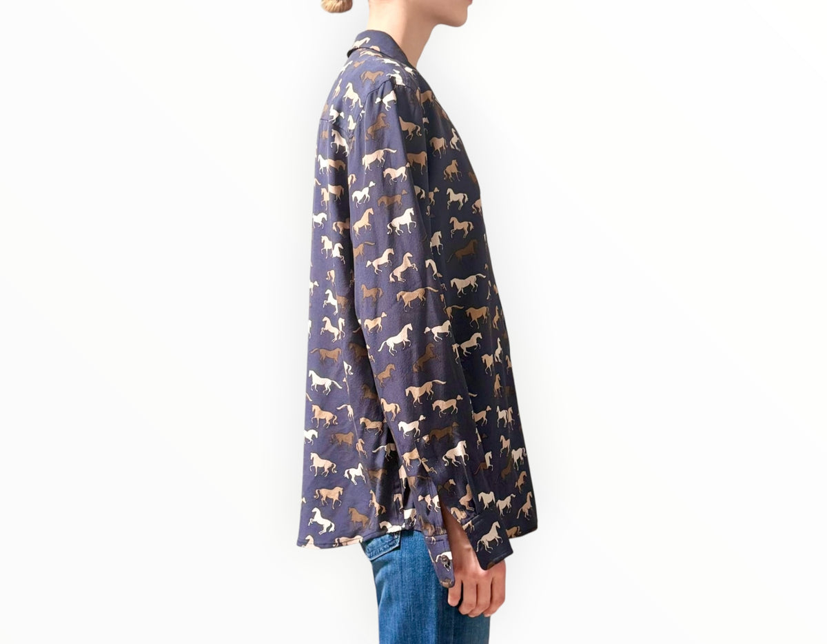 RT006538 - Rails Horses Silk Shirt - Navy - Size L