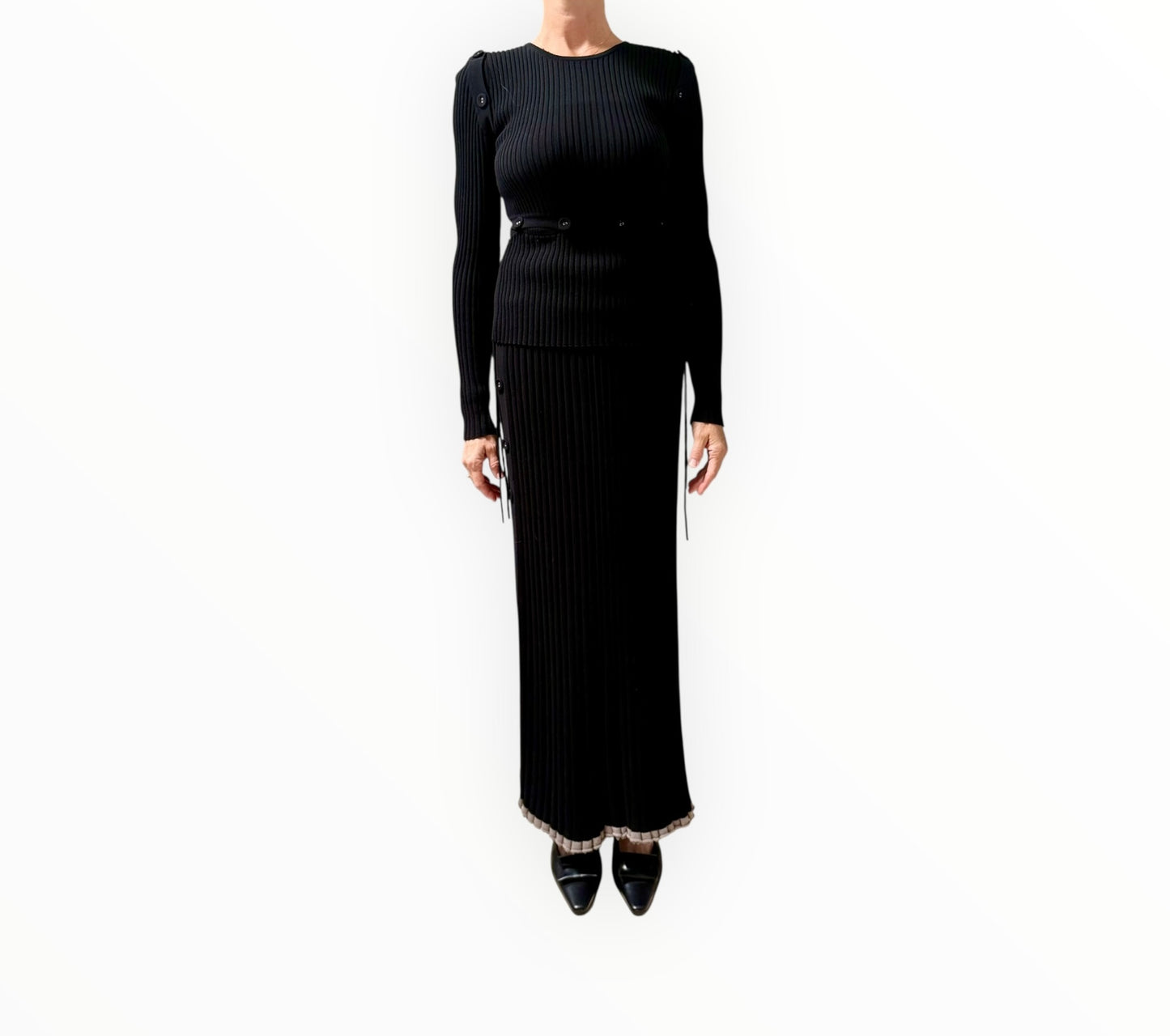 Christopher Esber Ribbed Knit Deconstruct Dress - Black/Taupe - Size S