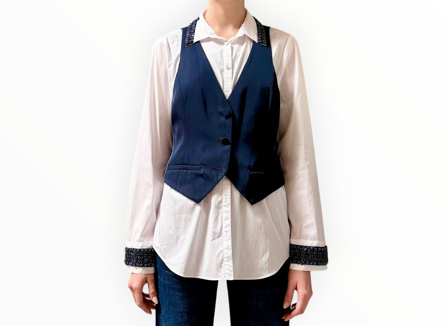 Cinq A Sept Sequin Shirt + Vest - Navy - Size M