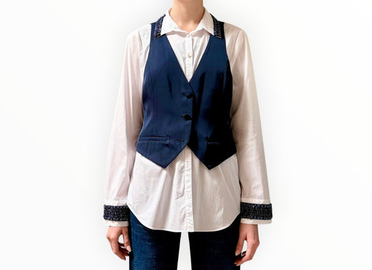 Cinq A Sept Sequin Shirt + Vest - Navy - Size M
