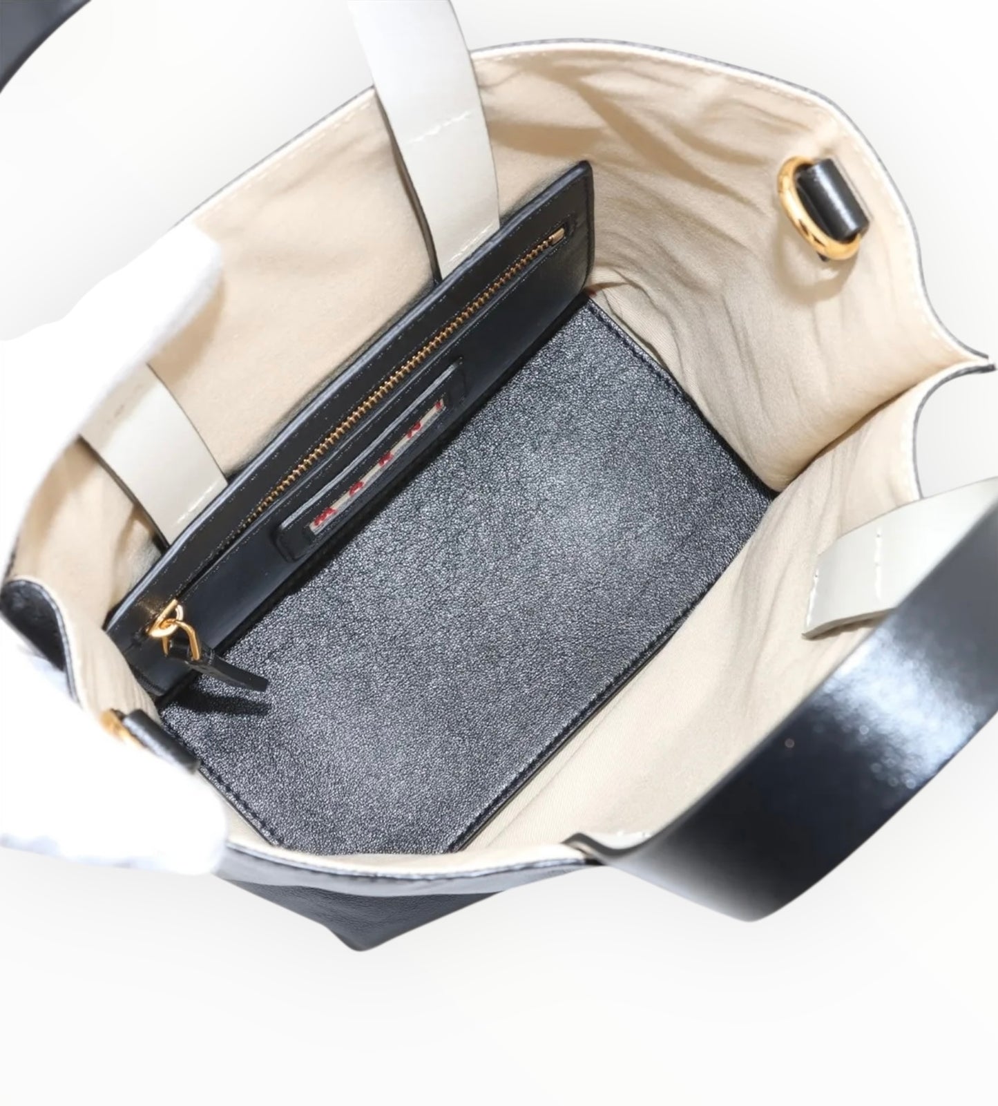 Marni Museo Leather 2 Way Handbag - Black/White - Size W19cm x H21.5cm x D10.5cm