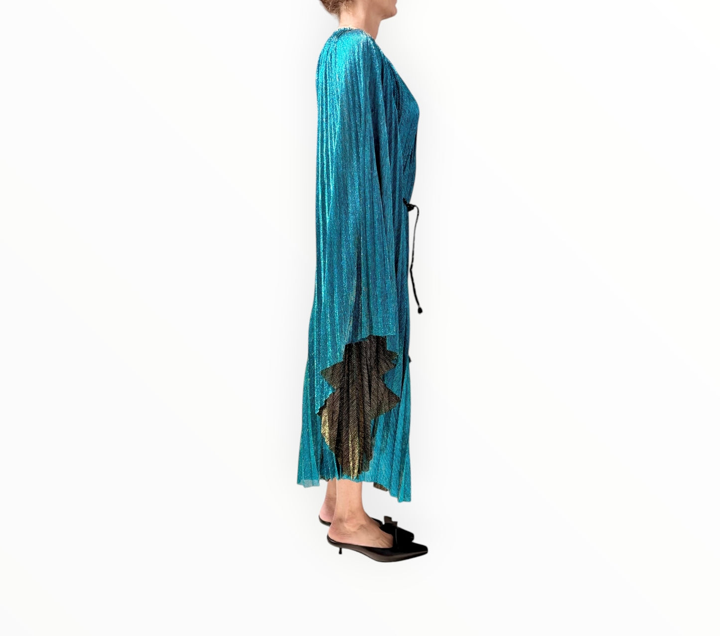 Forte Forte Pleated Lame Kaftan Dress - Teal - Size 1