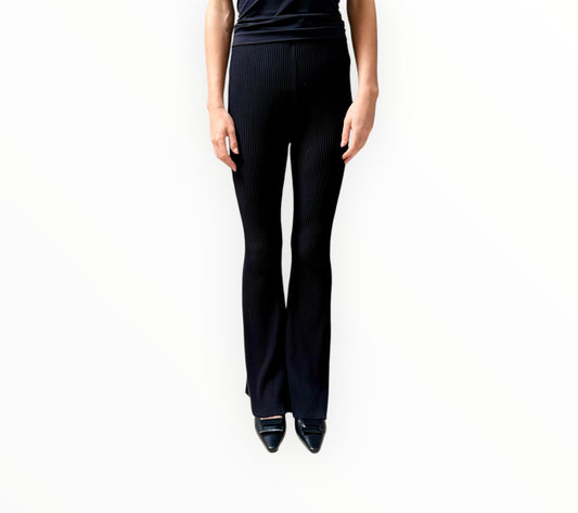Bassike Rib Knit Flared Pants - Black - Size S