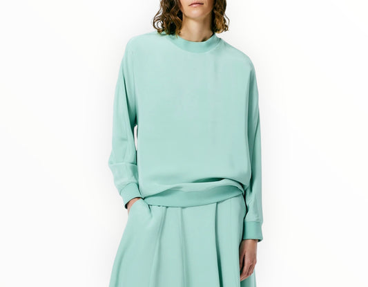 Tibi 4-Ply Silk Crewneck Eased Out Top - Mint - Size AU10