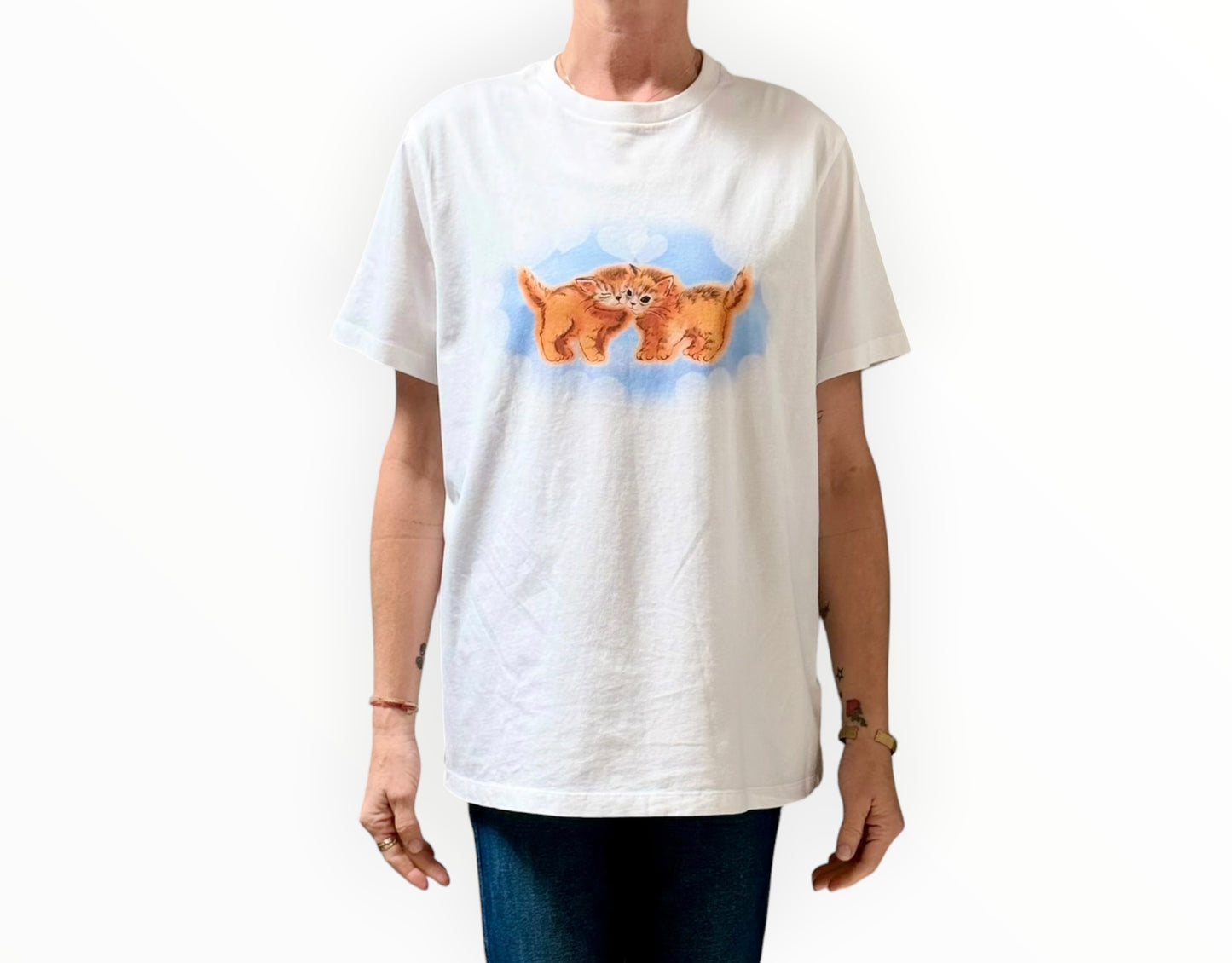 Ganni Kitty Print Tee - White - Size M