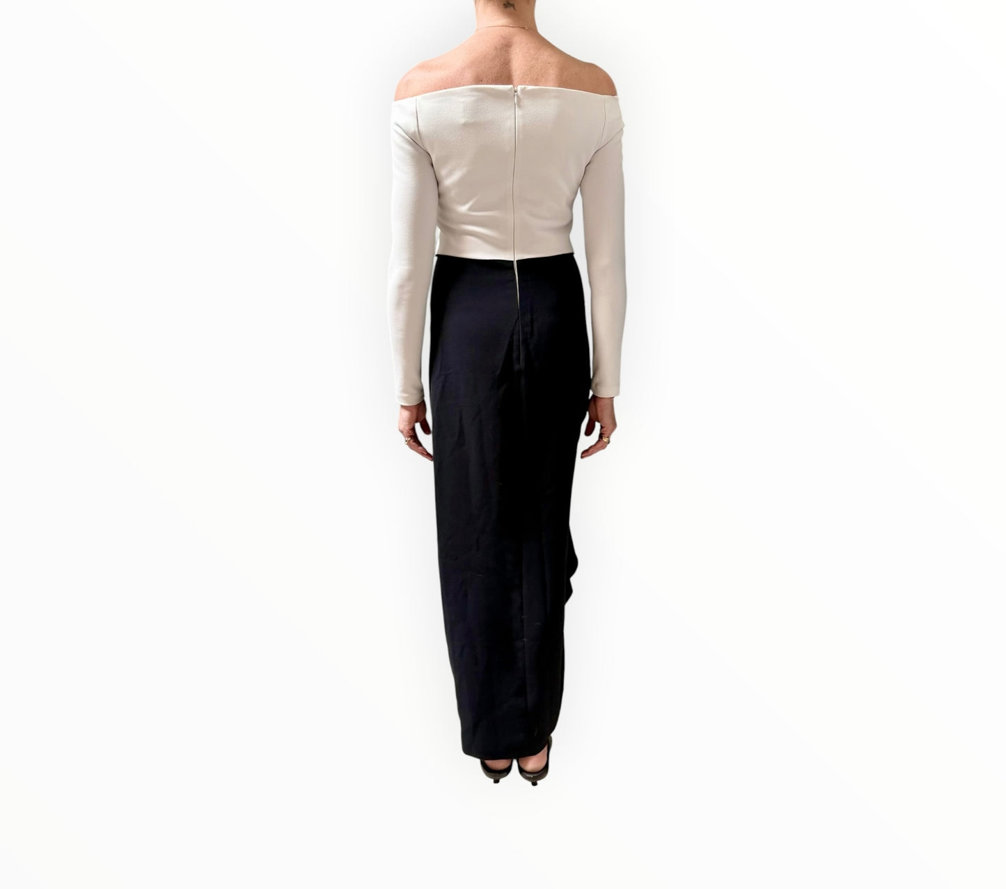 Solace London Lotus Midi Dress - Black/Cream - AU10