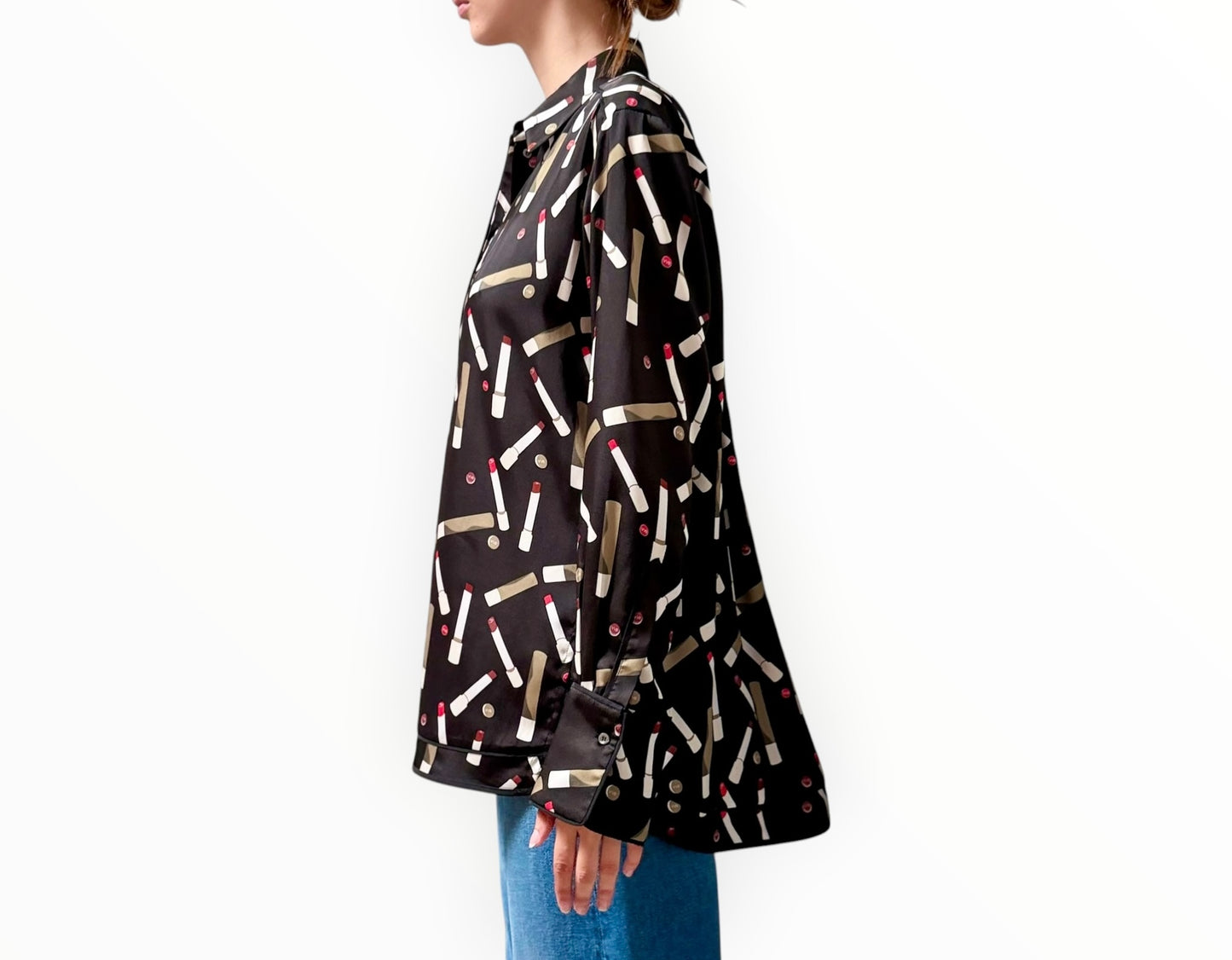 VVB by Victoria Beckham Lippy Print Shirt - Black - Size AU14