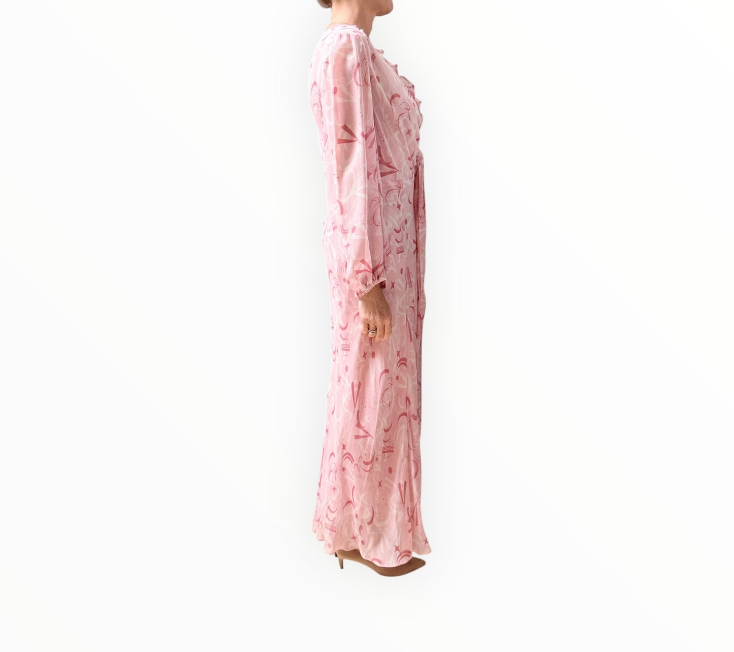 Scanlan Theodore Silk Ruffle Dress - Pale Pink - Size 10