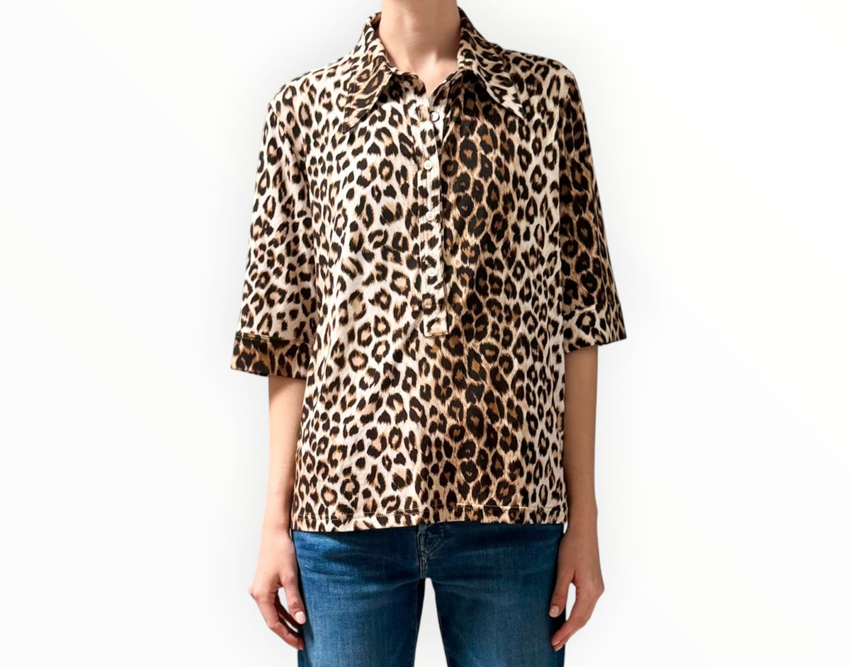 RT006483 - La Prestic Ouiston Jersey Leopard Print Shirt - Brown - Size 2