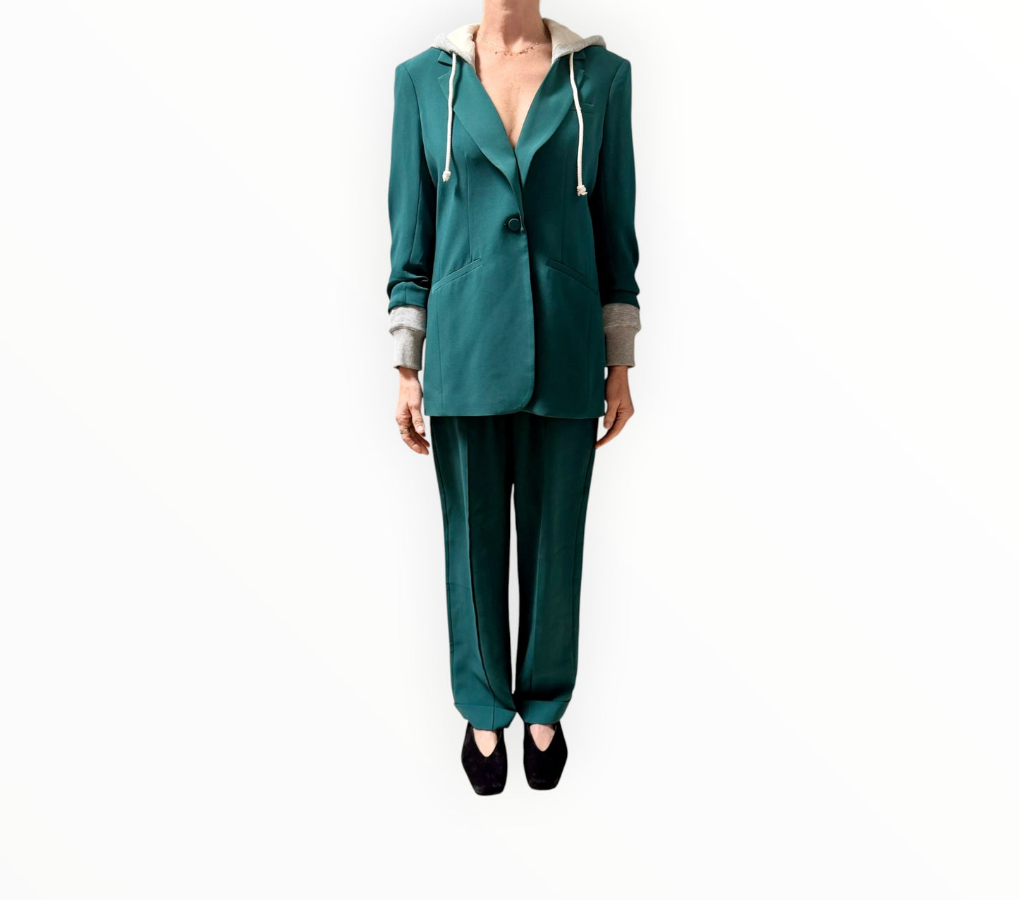 RT006225 - Cinq A Sept Khloe Jacket + Everly Pant Set - Green Onyx - Size AU12