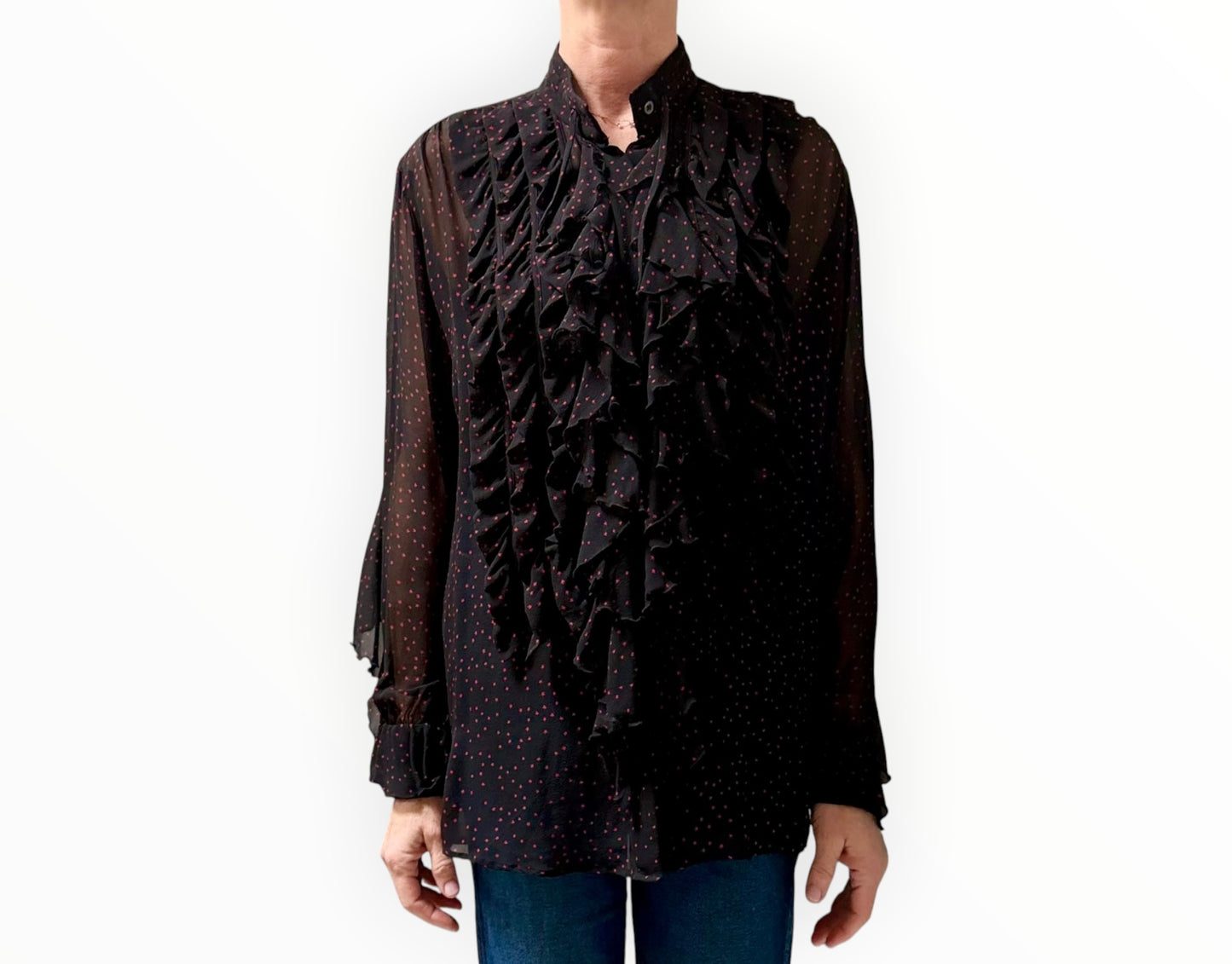 Dries Van Noten Star Ruffle Shirt - Black/Red - Size 38