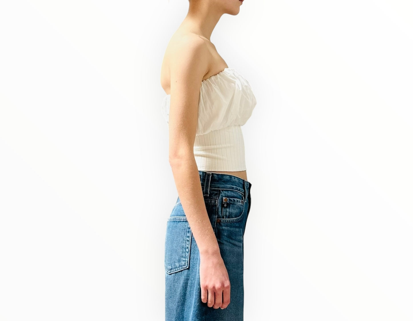 Esse Cotton Gathered Strapless Top - White - Size 6