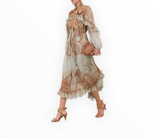 Zimmermann Memento Flutter Midi Dress - Mint Paisley - Size 1