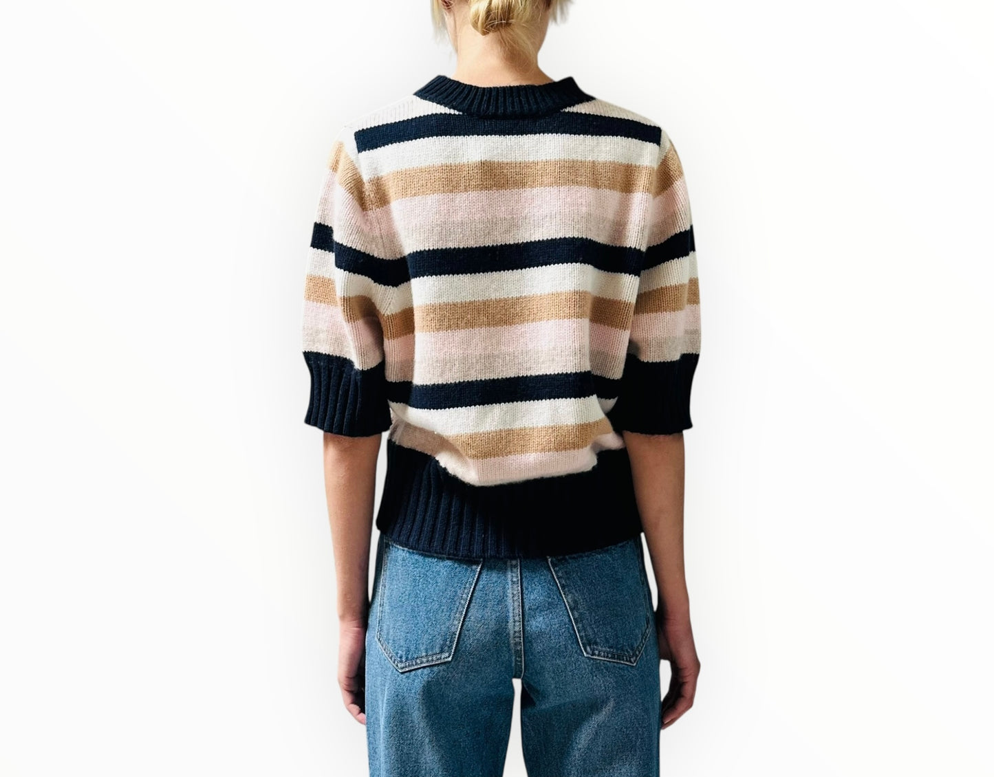 Alessandra Striped Short Sleeve Sweater - Multi - Size S