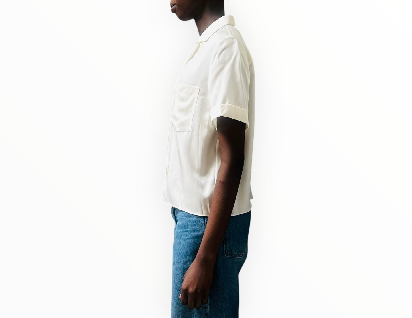 Theory Short Sleeve Silk Shirt - Ivory - Size M