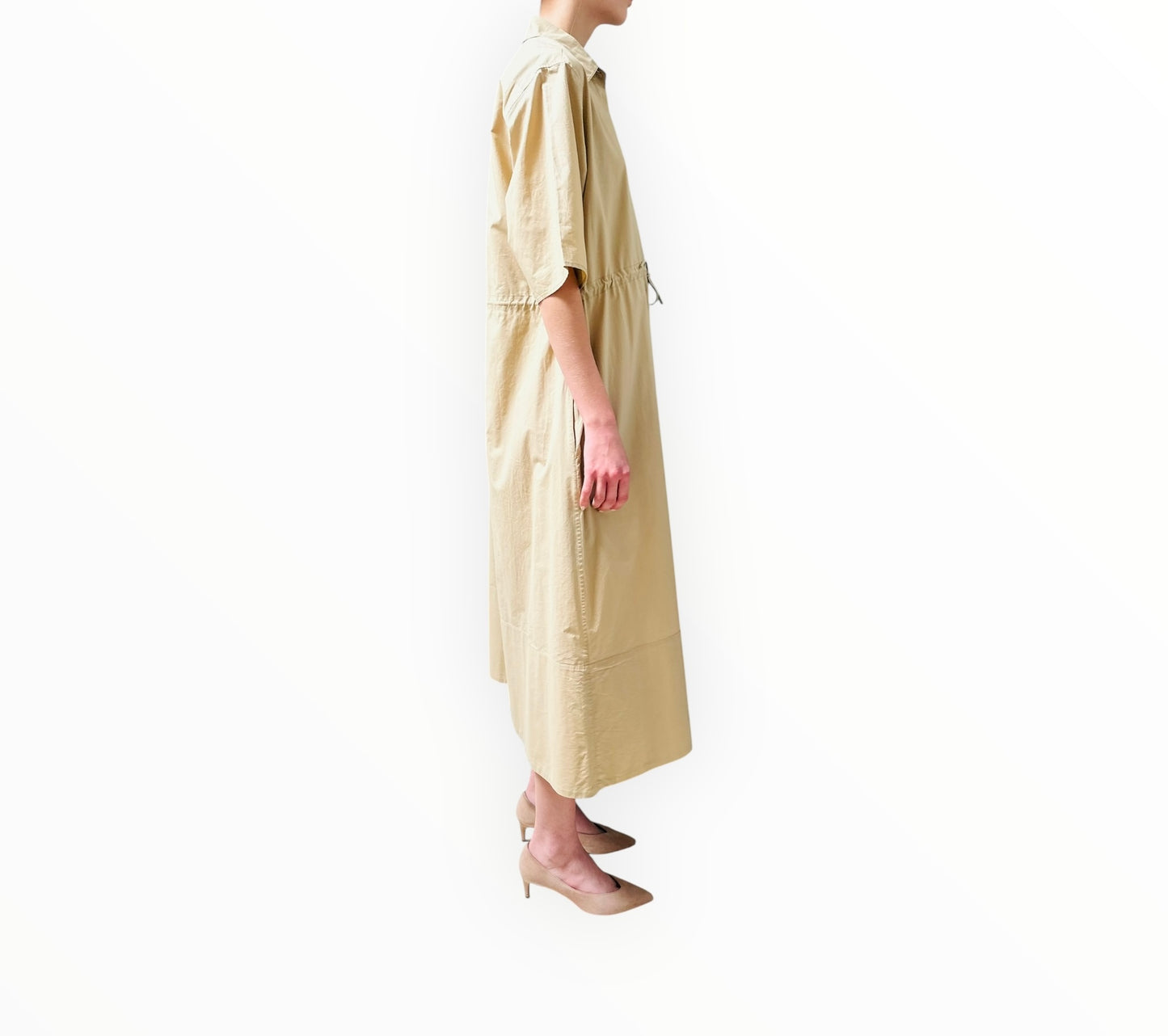 Jac + Jack Button Through Tie Waist Dress - Dark Beige - Size 10