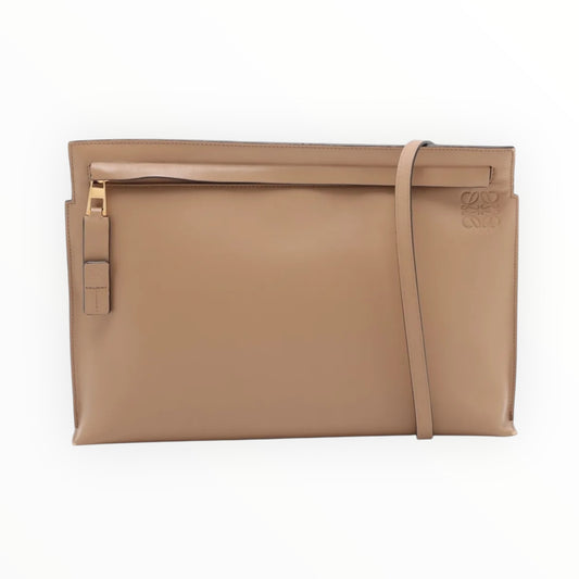 Loewe T-Pouch Leather Crossbody - Tan - Size W29cm x H19.5cm x D4cm