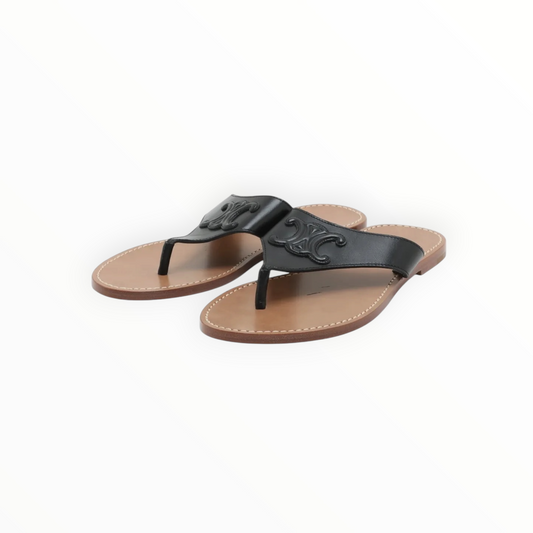 Celine Triomphe Leather Sandals - Black - Size 38