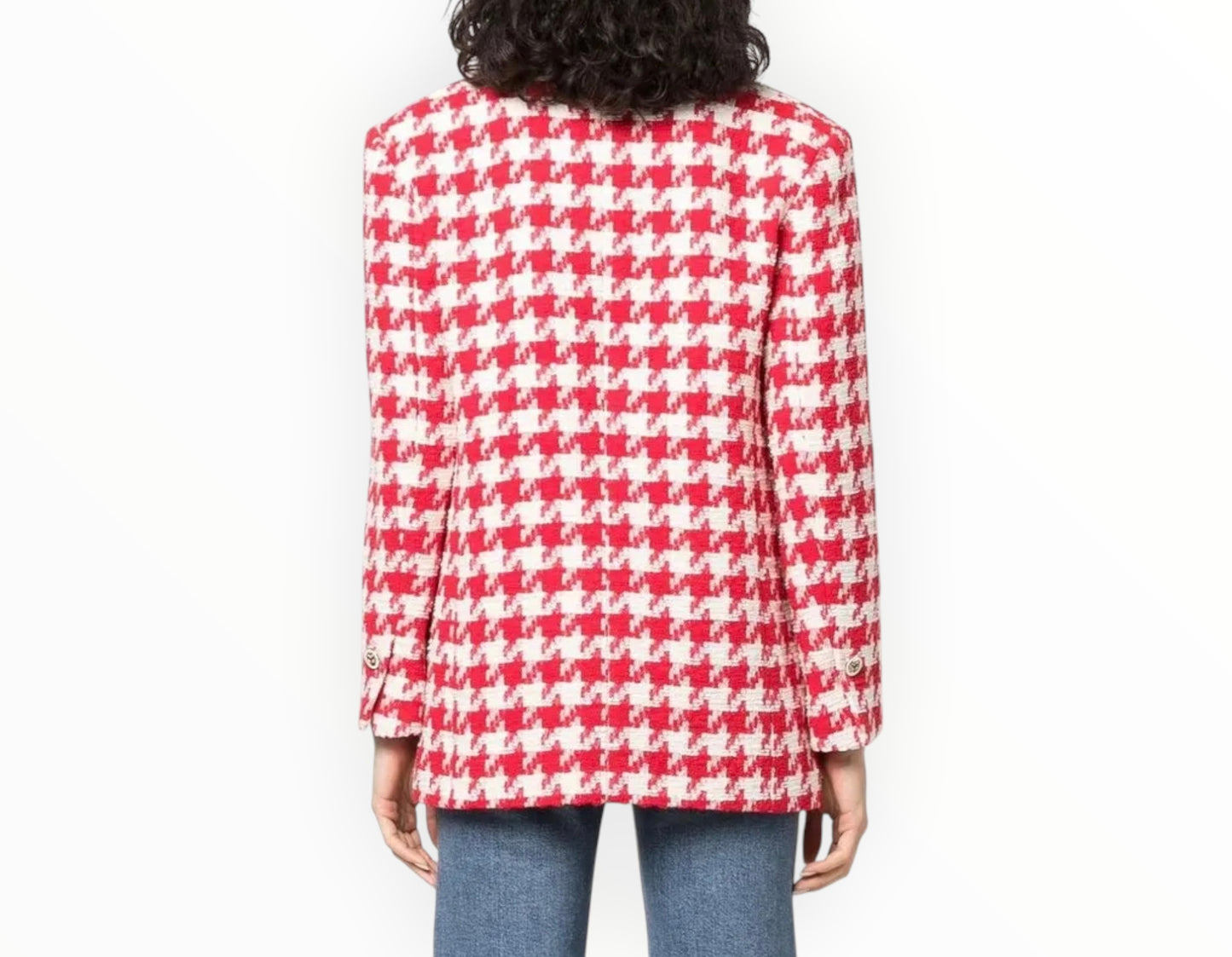 Sandro Floraine Houndstooth Jacket - Red/White - Size 34
