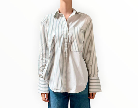 VVB by Victoria Beckham Striped Shirt - White/Green - Size AU12