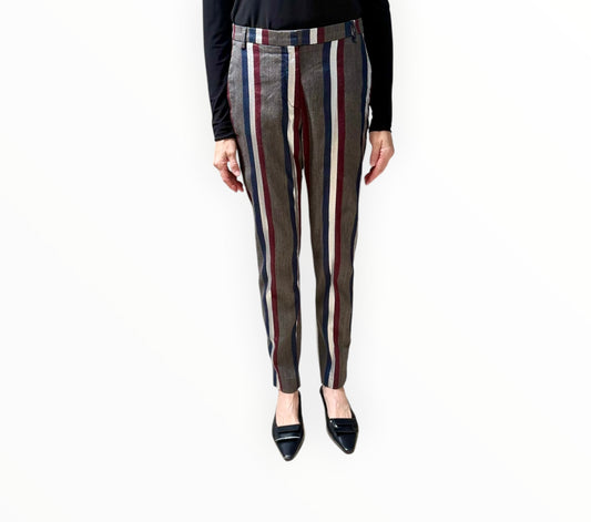 Dries Van Noten Lurex Stripe Pants - Navy/Burgundy/Silver  - Size 38
