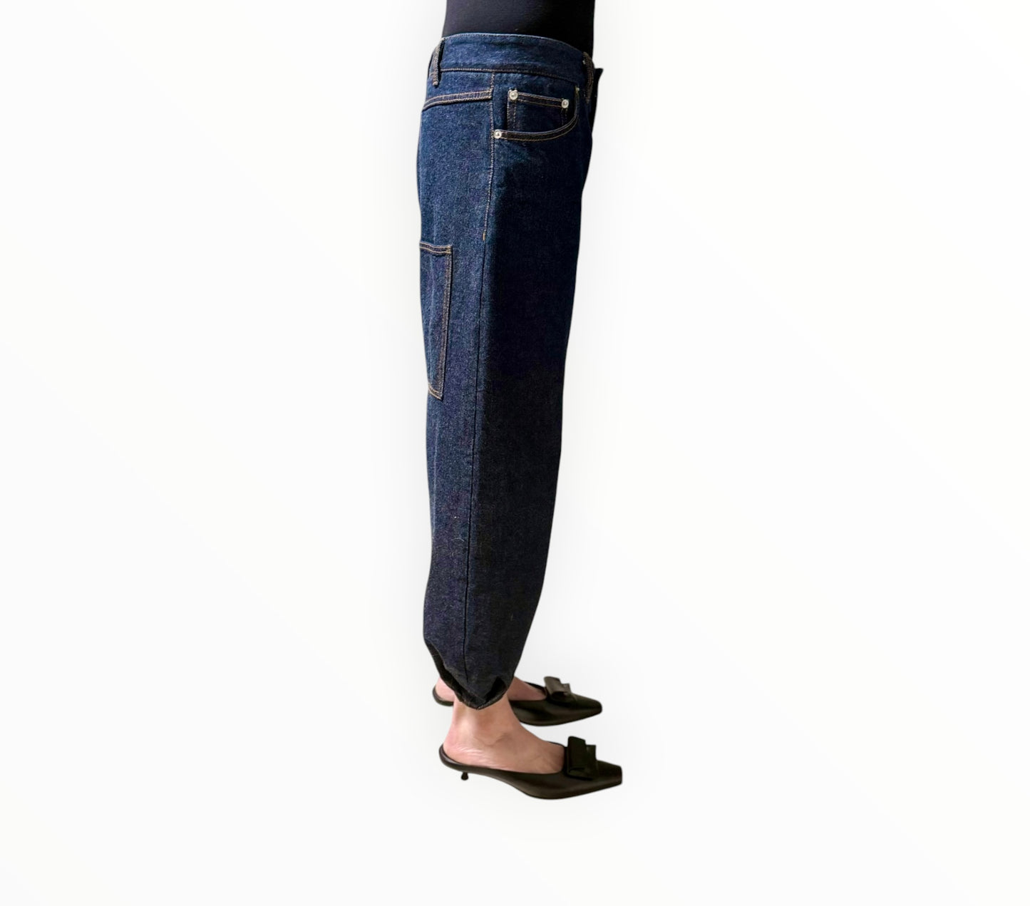 Tibi Cropped Barrel Leg Jeans - Dark Blue - Size 29