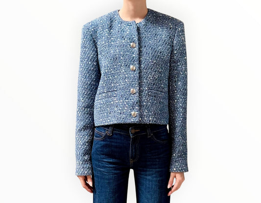Anine Bing Amber Cropped Jacket - Blue Tweed - Size M