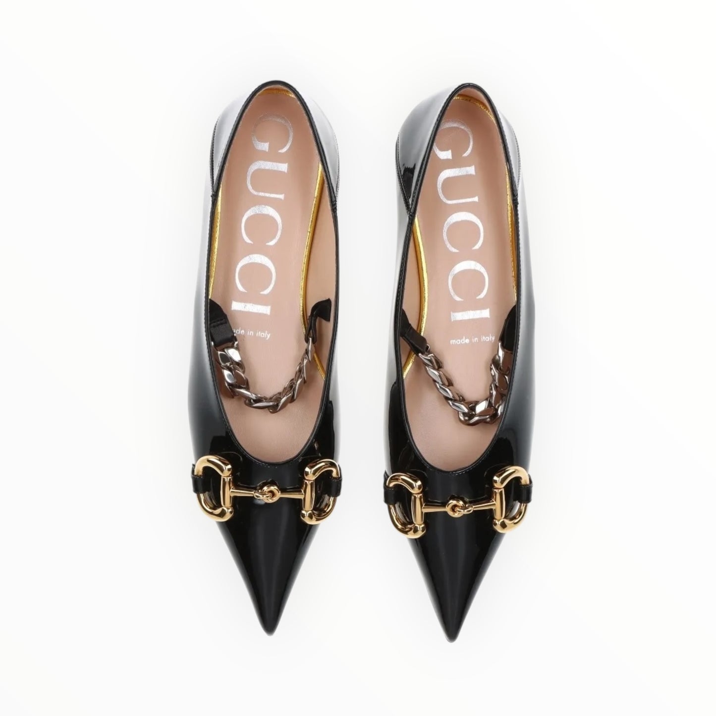Gucci Horsebit Leather & Chain Ballet Flats - Black - Size 37