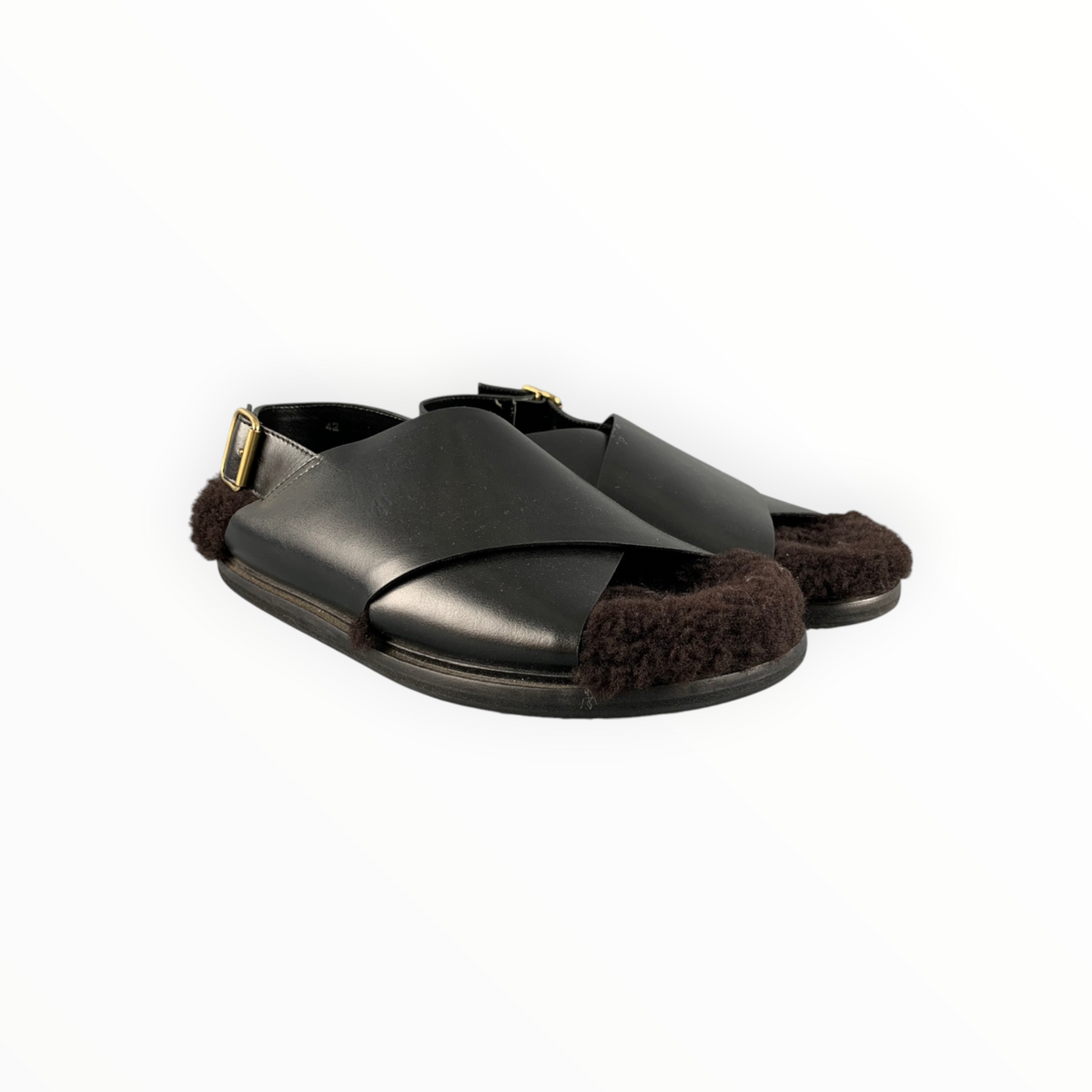 Marni Shearling Fussbett Sandals - Black/Brown - Size 40