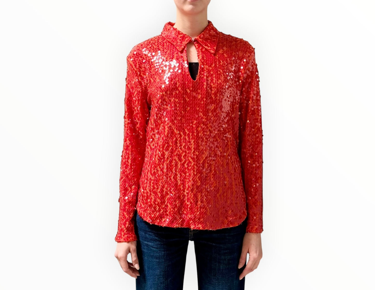 Beatrice B Sequin Shirt - Orange - Size XL