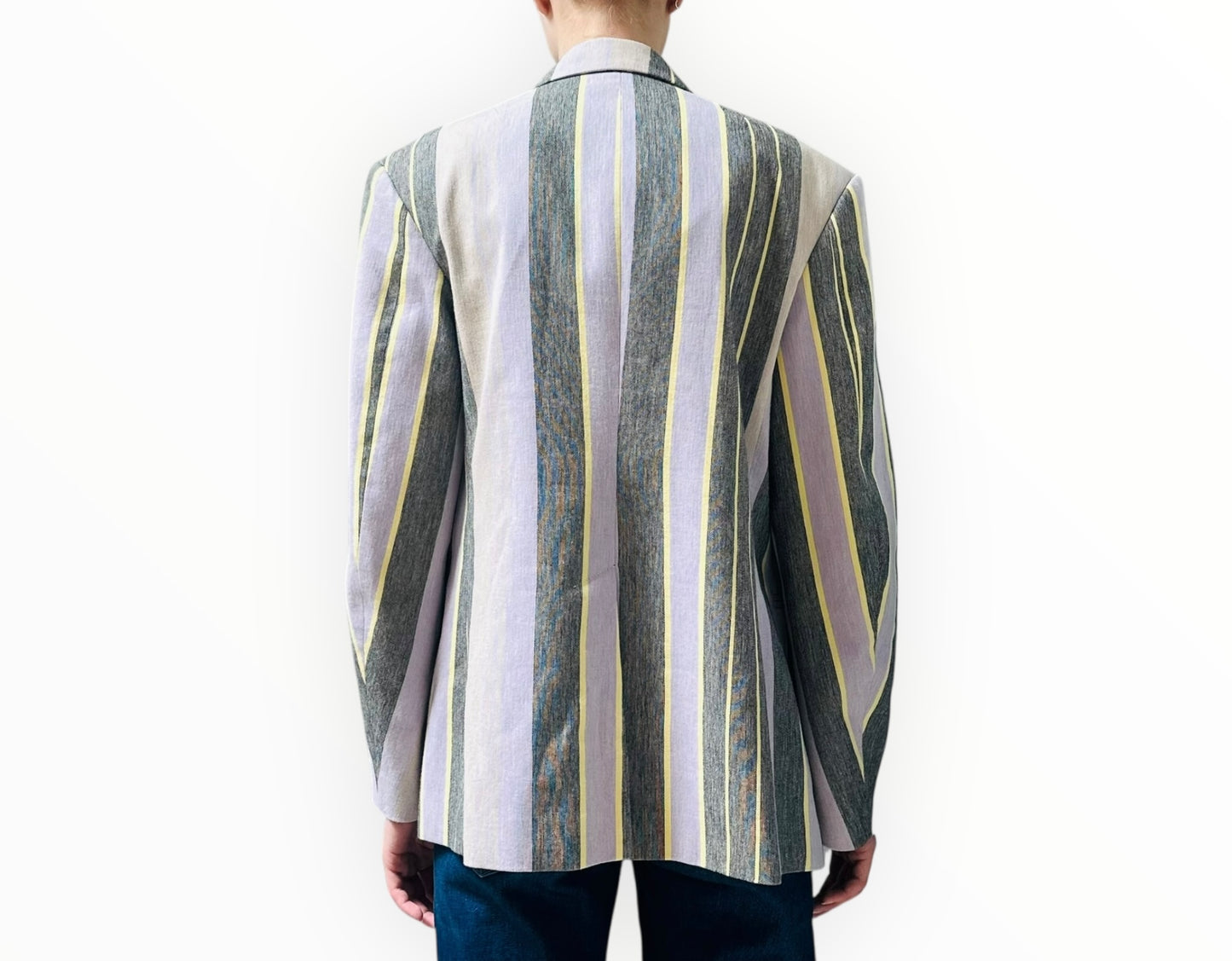 Bassike Striped Double Breast Jacket - Lilac/Black/Yellow - Size 1