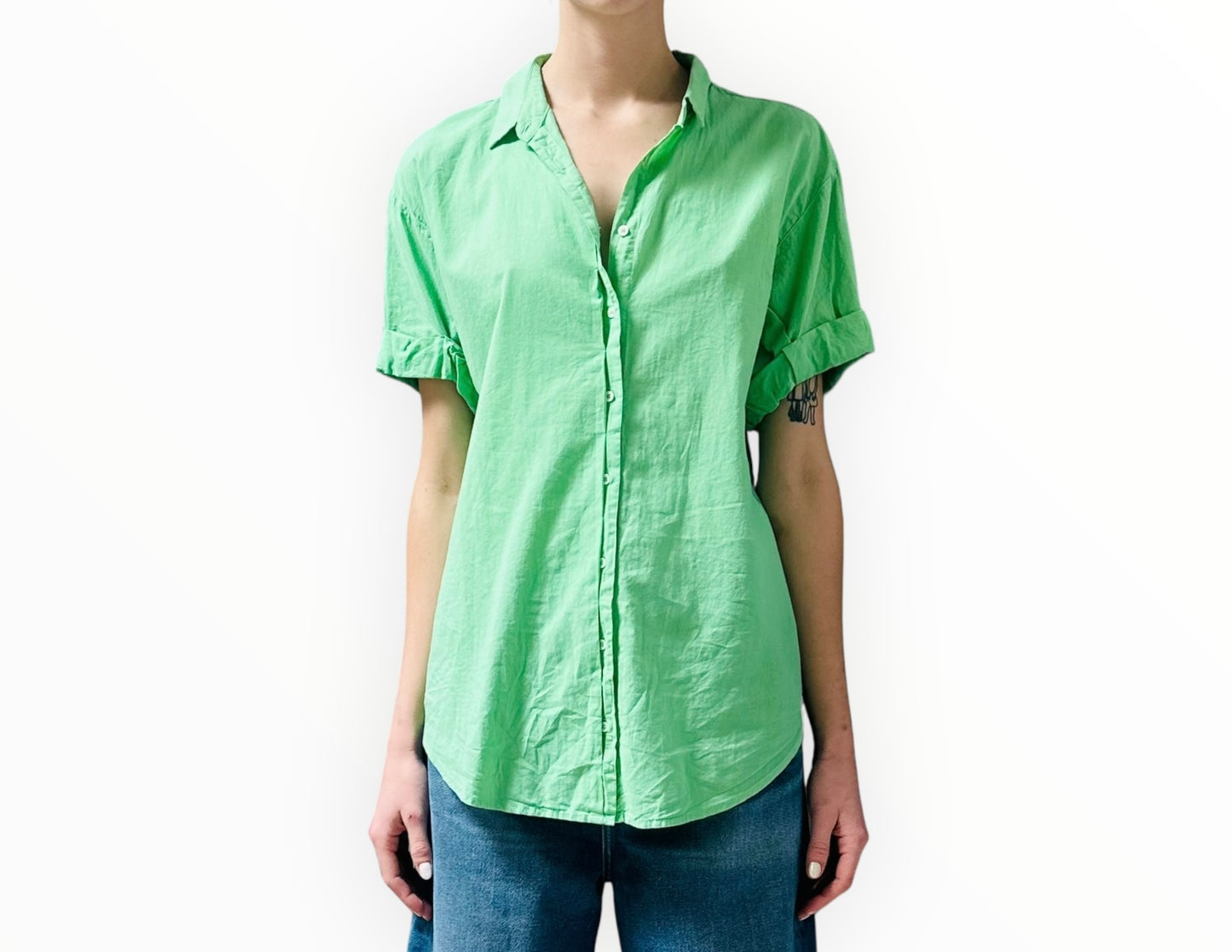Xirena Cotton Rolled Short Sleeve Shirt - Lime - Size S