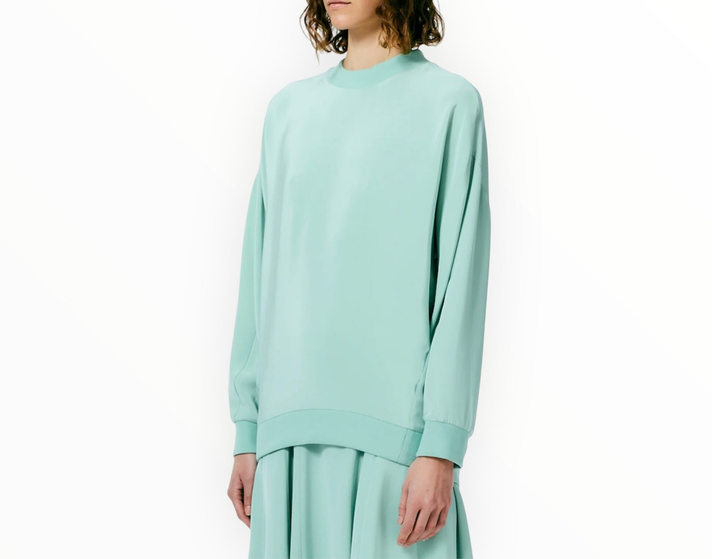 Tibi 4-Ply Silk Crewneck Eased Out Top - Mint - Size AU10