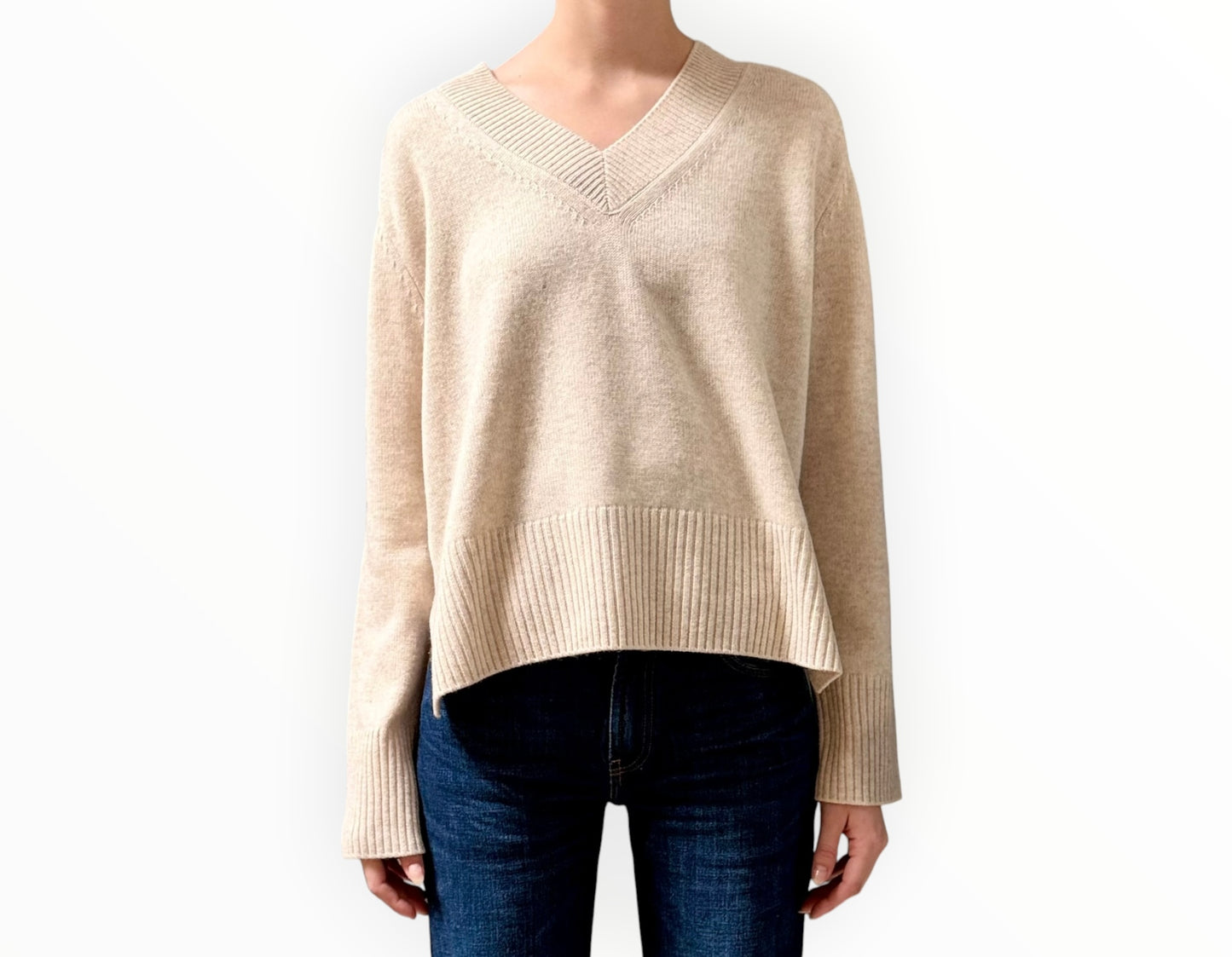 Aleger Classics V Neck Jumper - Oatmeal - Size S