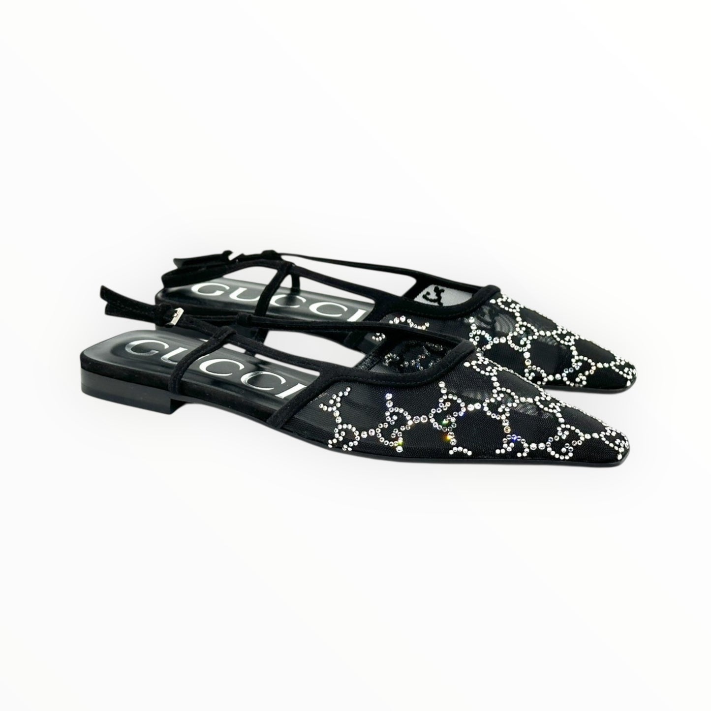 Gucci GG Embellished Flats- Black - Size 38