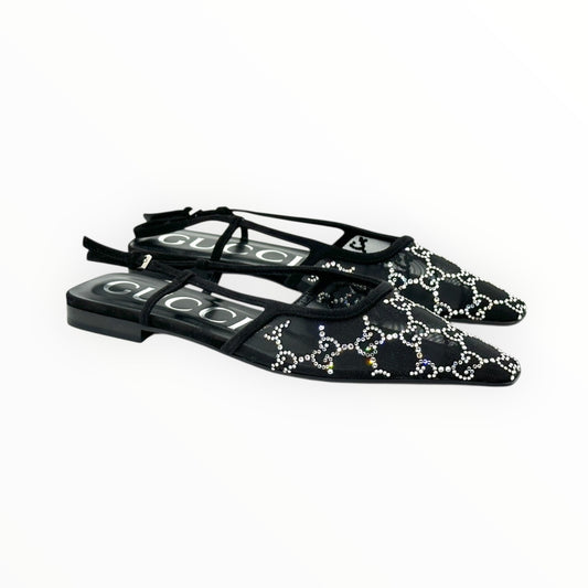 Gucci GG Embellished Flats- Black - Size 38