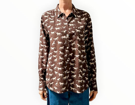 Rails Kate Horse Print Shirt - Brown/Beige - SIze L