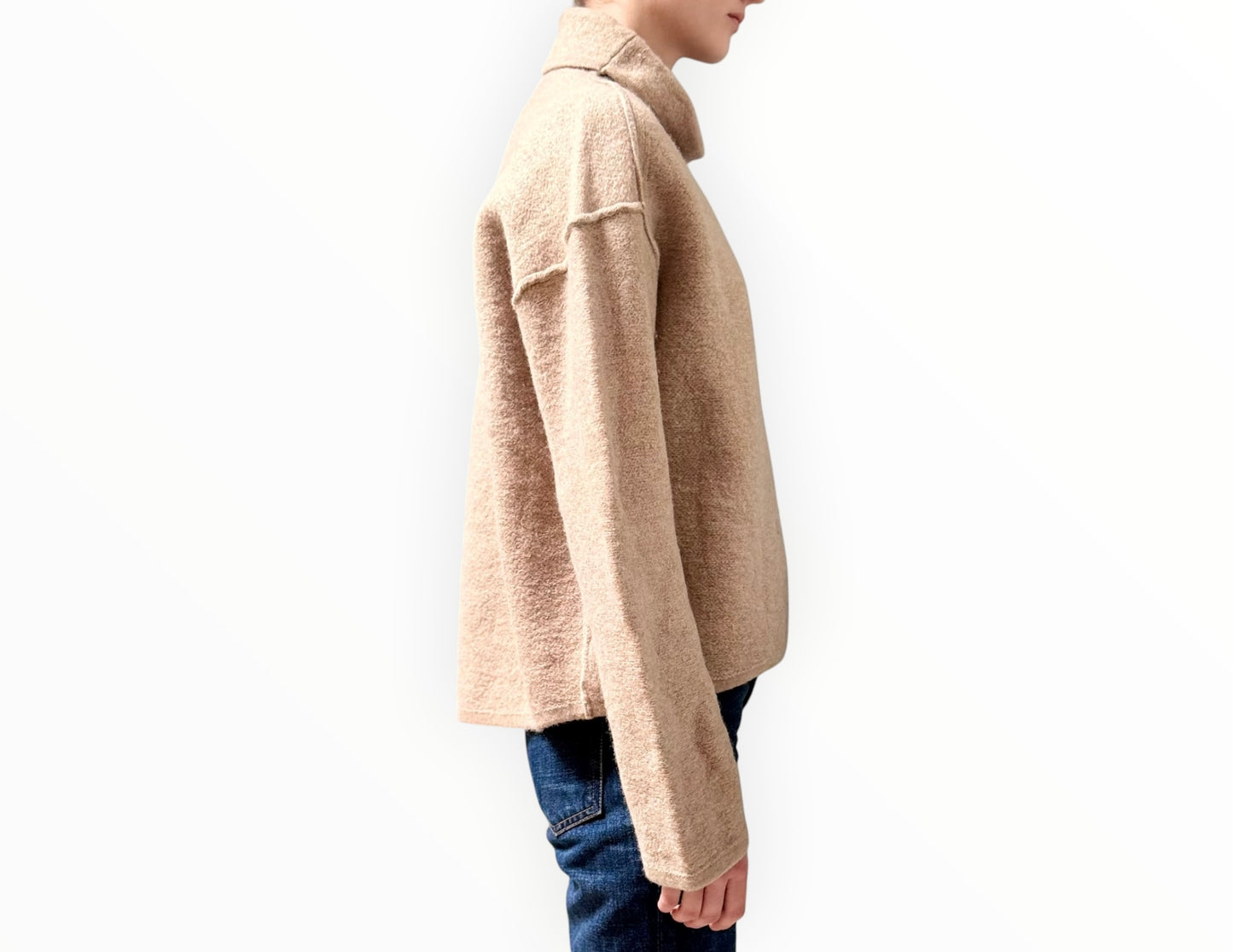 Camilla and Marc Boiled Merino Funnel Neck Sweater - Oatmeal Melange - Size XS