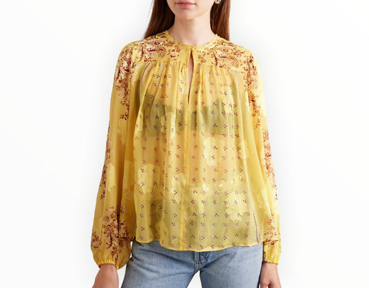 Ulla Johnson Aster Picot-Trimmed Printed Crepon Shirt - Yellow - Size AU10