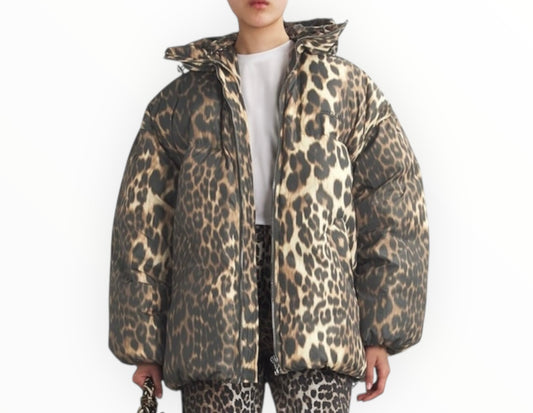 Ganni Leopard Puffer Jacket - Size O/S