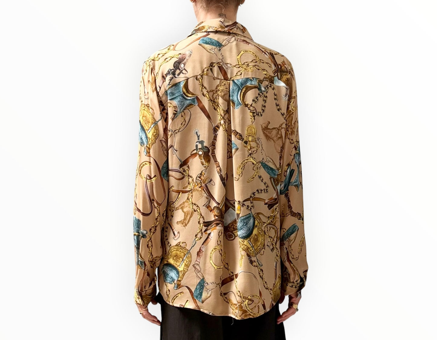 L'Agence Horse Print Shirt - Latte Multi - Size M