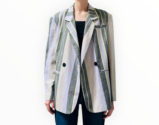 Bassike Striped Double Breast Jacket - Lilac/Black/Yellow - Size 1