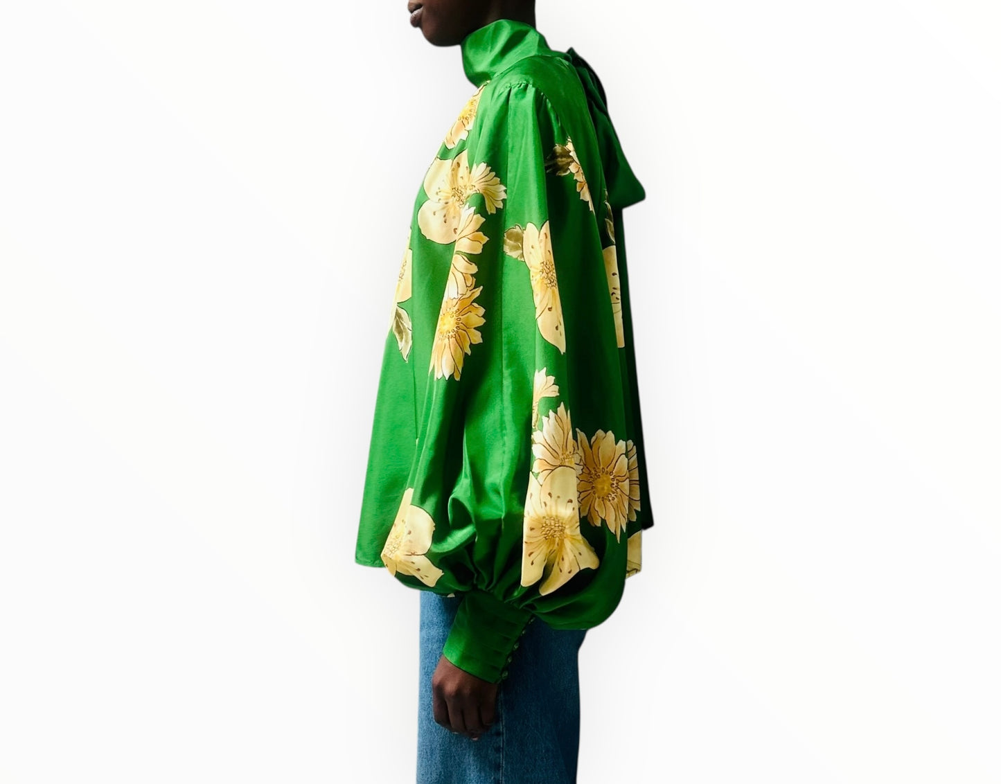 Alemais Floral Silk Blouse - Emerald/Yellow - Size AU10