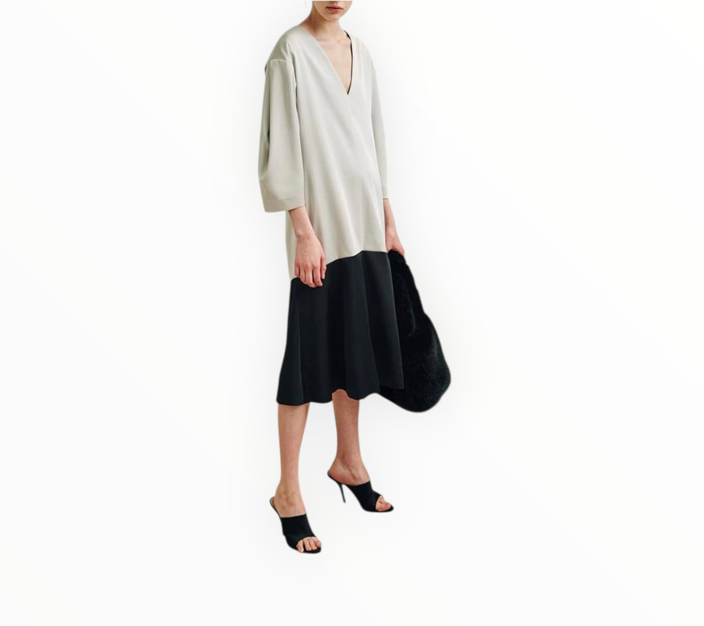 Toteme Two Toned Dress - Creme & Black - Size L