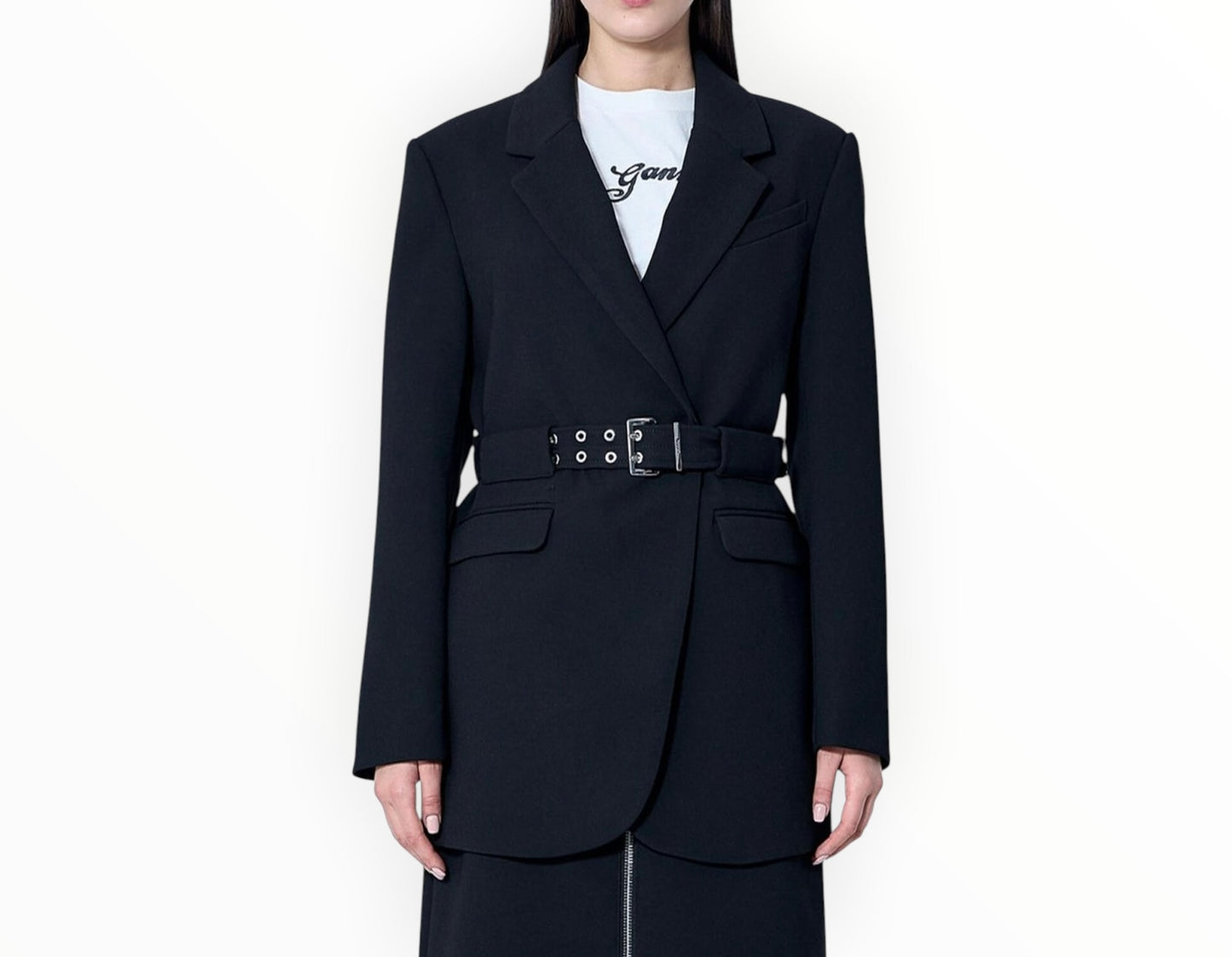 Ganni Bonded Crepe Blazer - Black - Size 40