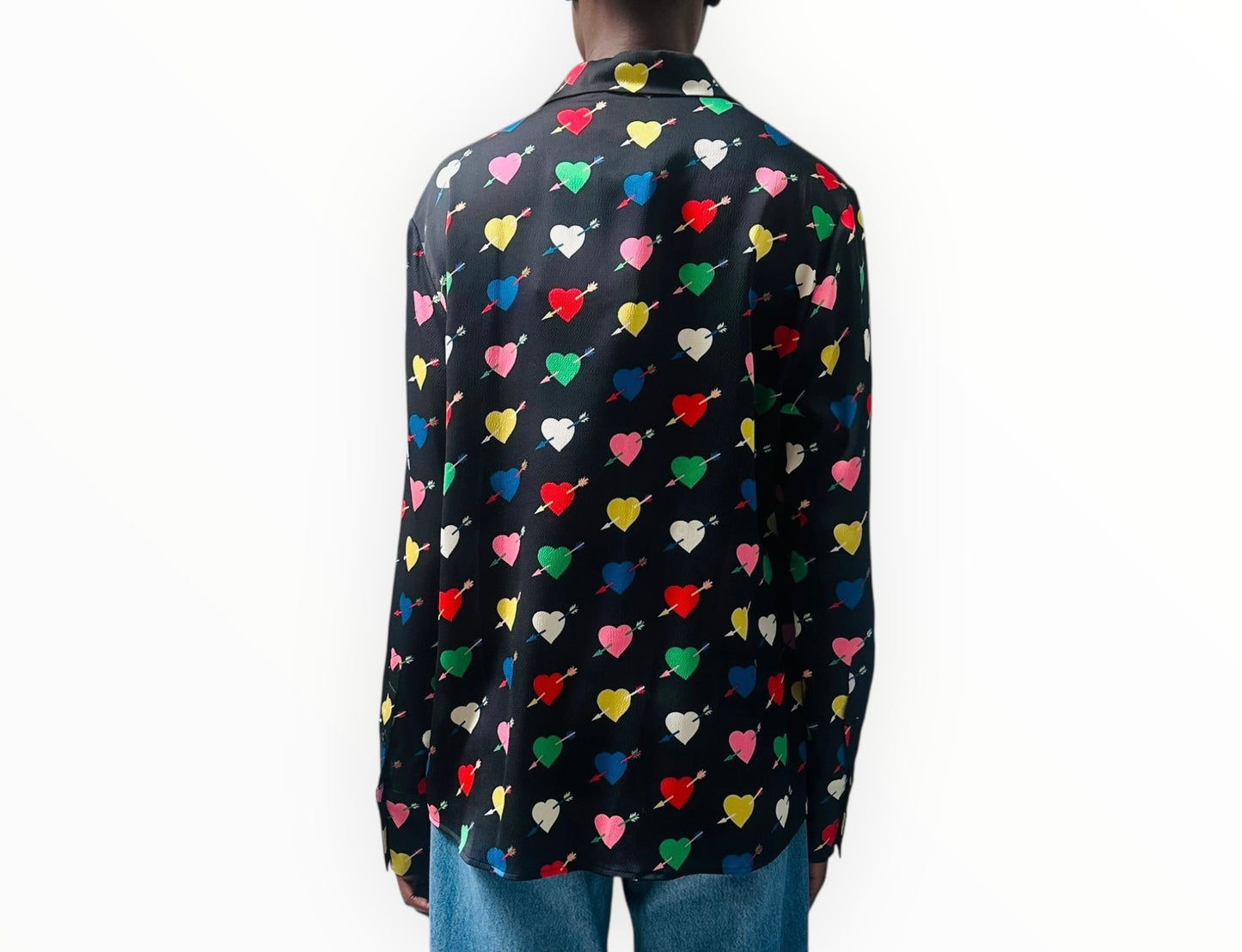 MSGM Heart Print Shirt - Black Multi - Size 42