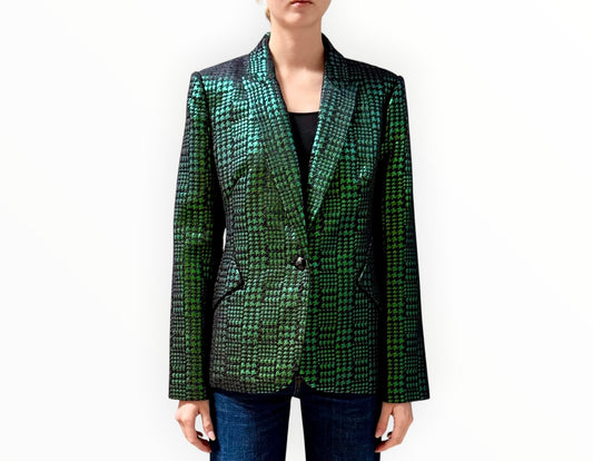 L'Agence Foil Houndstooth Blazer - Black/Green - Size AU12